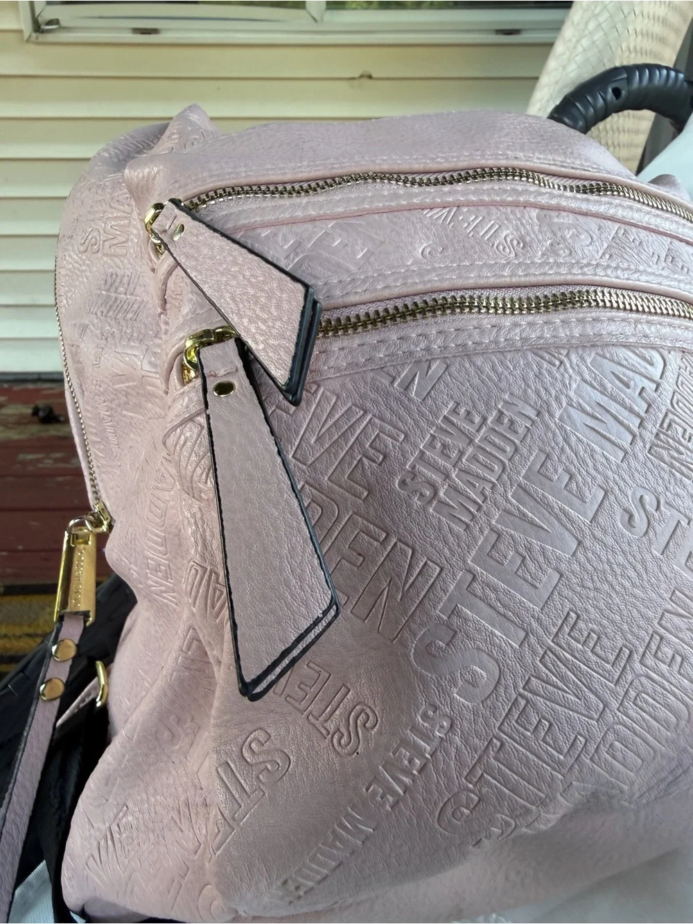 Steve Madden Light Pink Textured Backpack with Gold Zippers